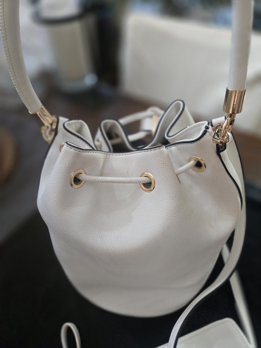 The Bucket White Drawstring Bucket Bag - Fashionable Women's Crossbody W/ Wallet - Picture 3 of 14